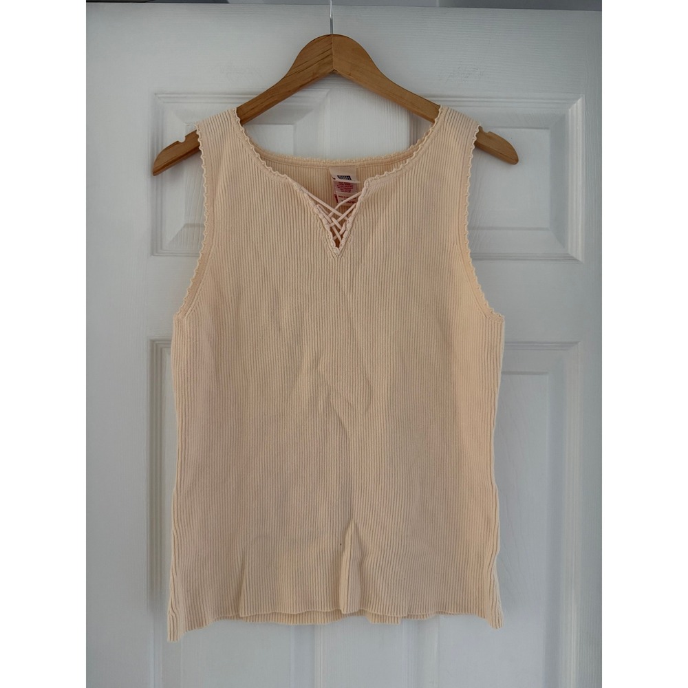 Vintage 90s Faded Glory Womens Cotton Sleeveless Ribbed Tank Cottage Neutral